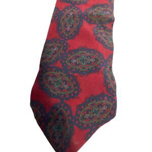 Vintage Franco Fossi Milan London 100% Silk Red Blue Patterned Necktie Men's Tie